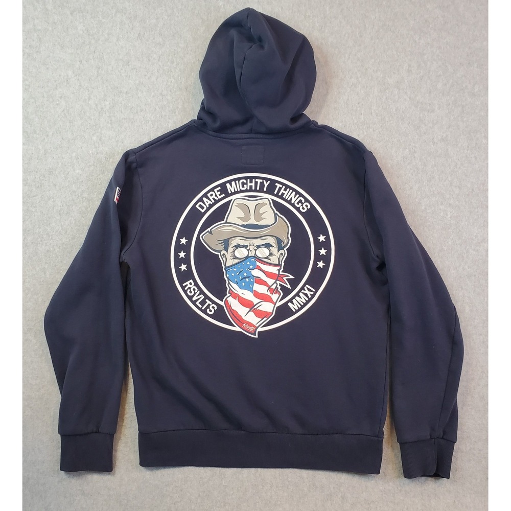 RSVLTS Hoodie Sweatshirt Men's Size Small Blue Dare Mighty Things USA Pockets